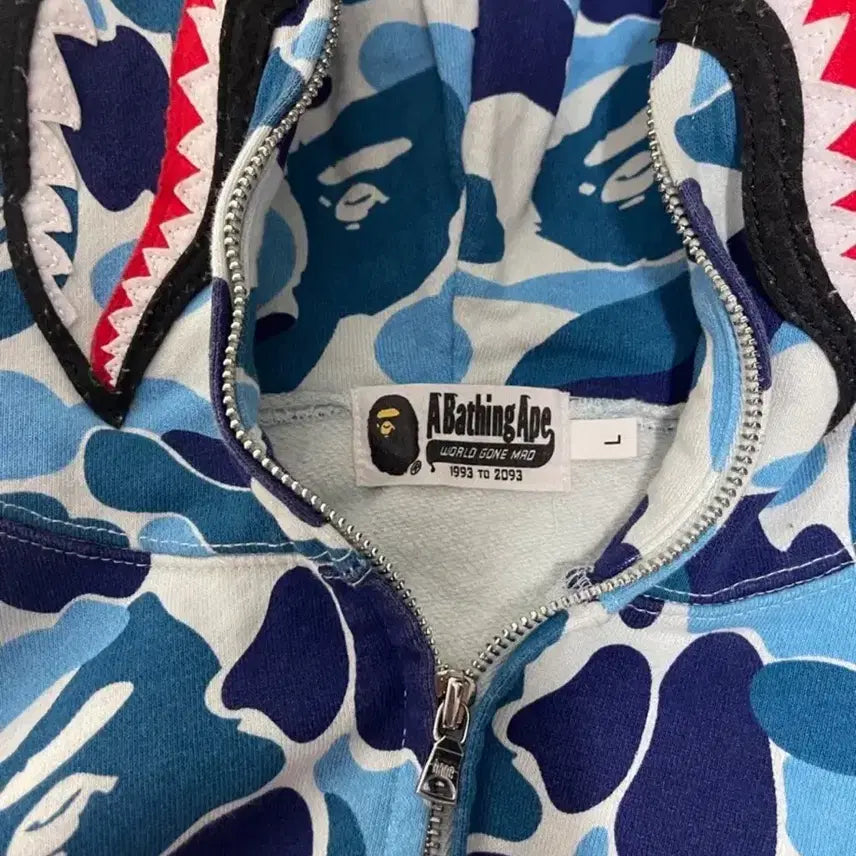 [BUNJANG] BAPE ABC Camo Shark Half Zip Pullover Hoodie Blue L / 베이프 ABC 카모 샤크 하프 집 풀오버 후드 블루 L