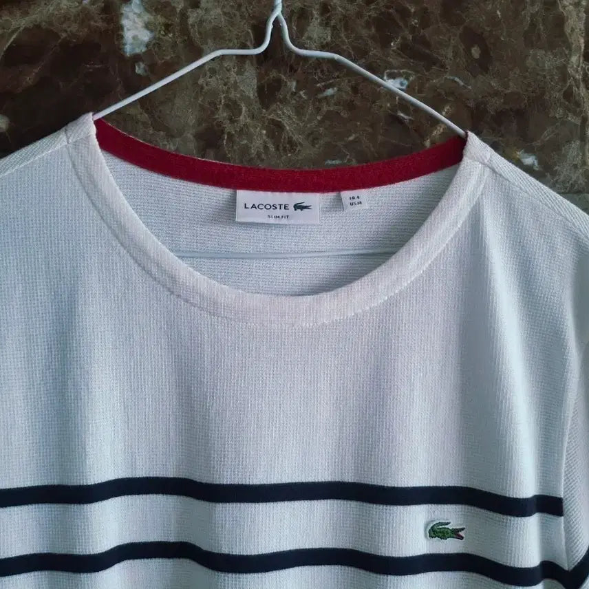 [BUNJANG] Lacoste White Stripe Short Sleeve T-Shirt / 라코스테 화이트 스트라이프 반팔 티셔츠