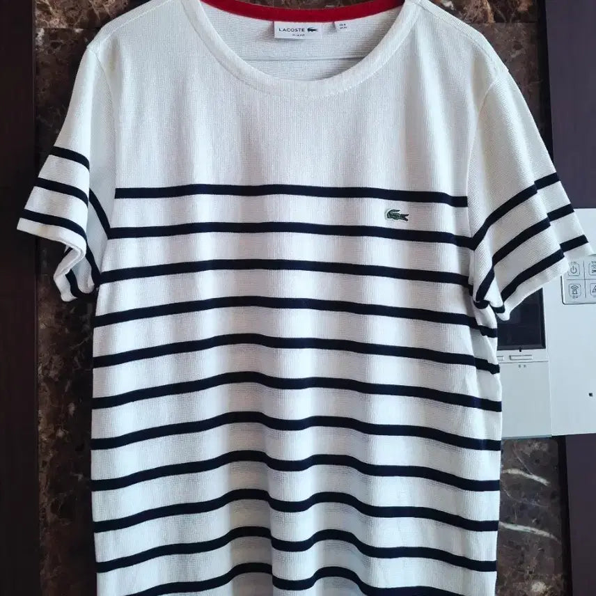 [BUNJANG] Lacoste White Stripe Short Sleeve T-Shirt / 라코스테 화이트 스트라이프 반팔 티셔츠