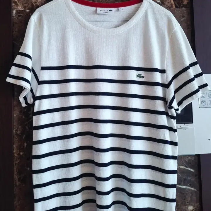 [BUNJANG] Lacoste White Stripe Short Sleeve T-Shirt / 라코스테 화이트 스트라이프 반팔 티셔츠