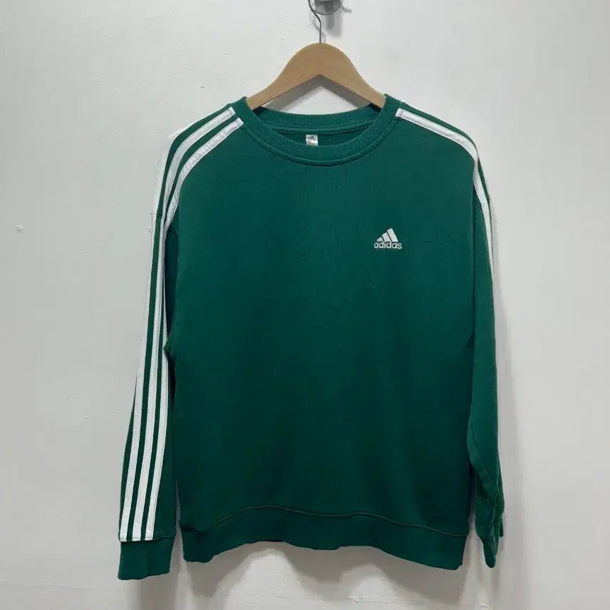 [BUNJANG] Adidas Three Stripes Fleece Sweatshirt Green M / 아디다스 삼선 기모 맨투맨 그린 M