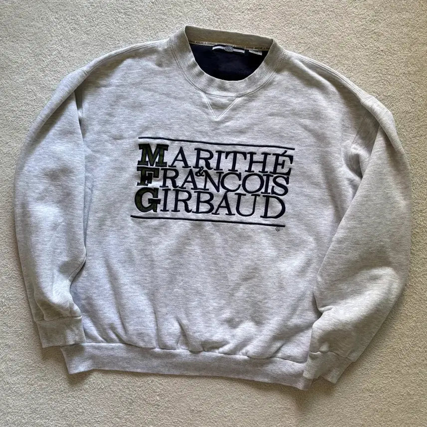 [BUNJANG] Marithe Francois Girbaud Embroidered Sweatshirt Oatmeal / 마리떼 프랑소와 저버 멜란지 오트밀 자수 맨투맨