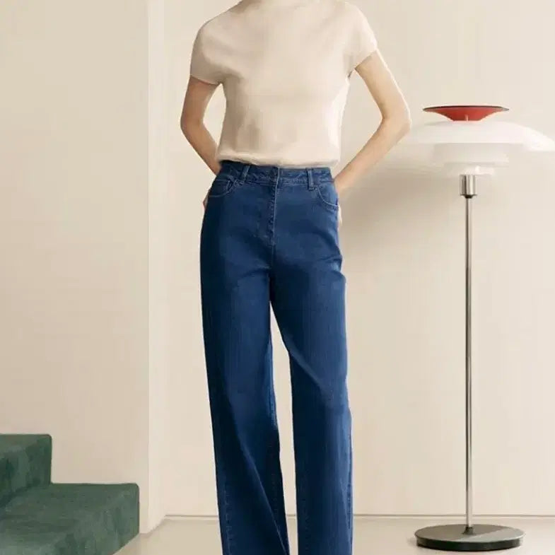 [BUNJANG] The Edge Denim Wide Pants (Indigo, Size 27) / 더엣지 데님 스판와이드 팬츠27