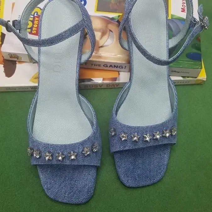 [BUNJANG] Handmade Denim Star Embellished Leather Heels / 별 데님 가죽 수제화