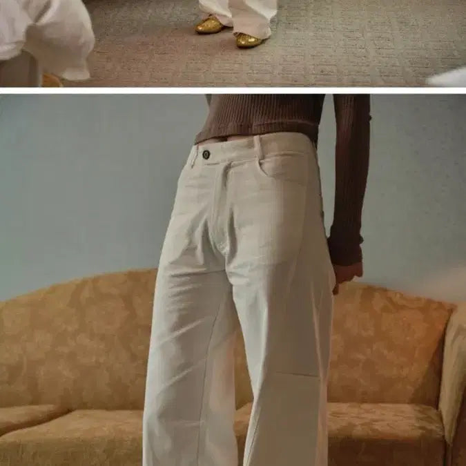 [BUNJANG] White Cotton Wide Pants / 화이트 코튼 와이드 팬츠