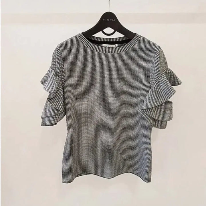 [BUNJANG] MICHAA Ruffle Sleeve Knit Blouse Black Size 55 / 미샤 러플소매 니트블라우스 55사이즈