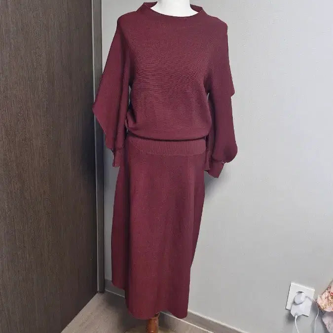 [BUNJANG] System Homme Cooling Knit Long Dress Burgundy / 시스템SYTEM한섬 쿨링니트롱원피스 버건디