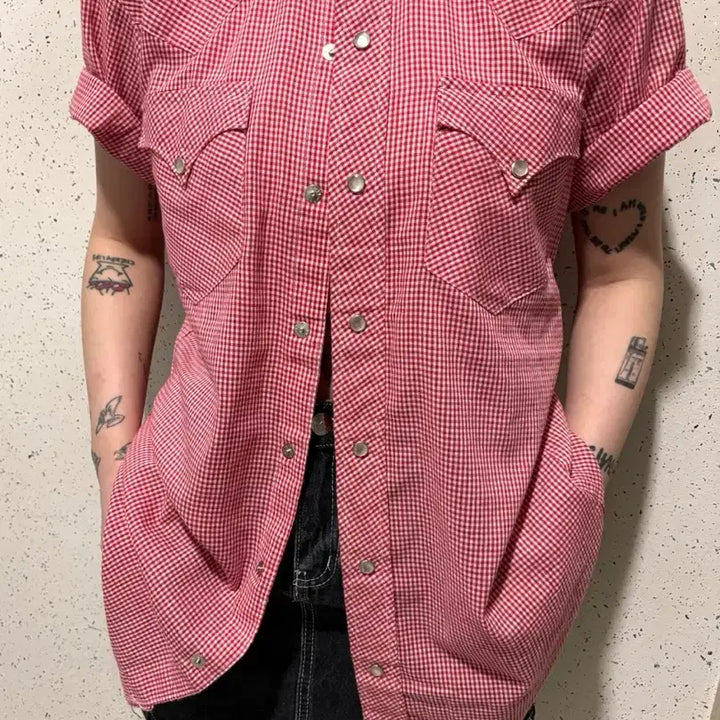 [BUNJANG] HBARC Ranchwear Red &amp; White Check Longtail Shirt / HBARC 렌치웨어 롱테일 셔츠