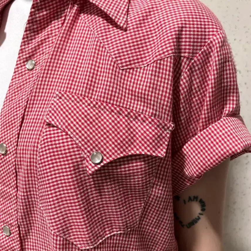[BUNJANG] HBARC Ranchwear Red &amp; White Check Longtail Shirt / HBARC 렌치웨어 롱테일 셔츠