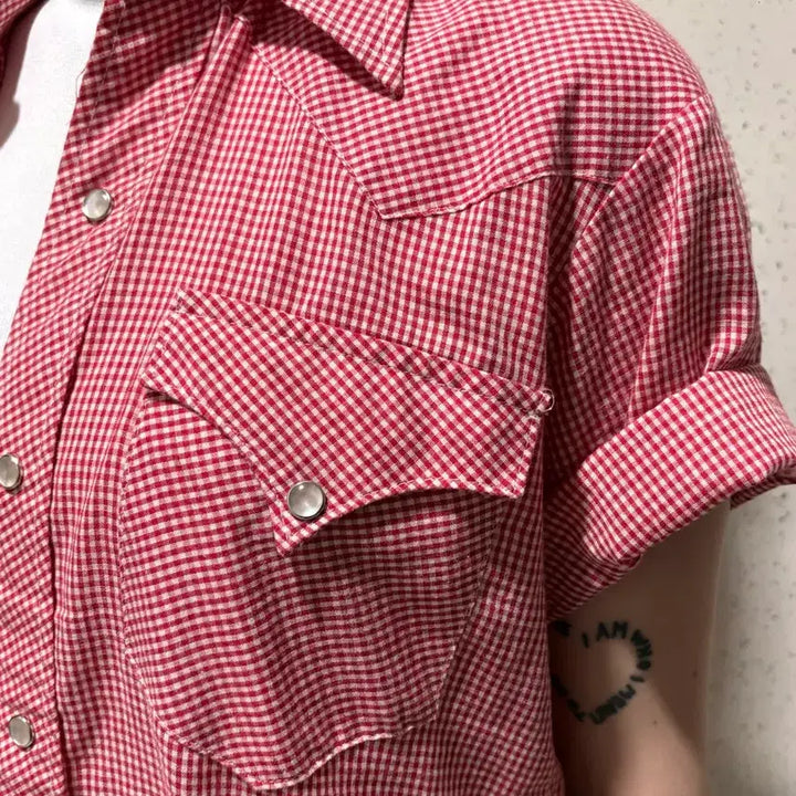 [BUNJANG] HBARC Ranchwear Red &amp; White Check Longtail Shirt / HBARC 렌치웨어 롱테일 셔츠