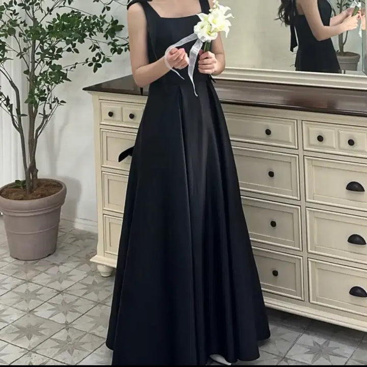 [BUNJANG] Black Ribbon Long Dress (Wedding Dress) / 블랙 리본 롱 드레스(웨딩드레스)