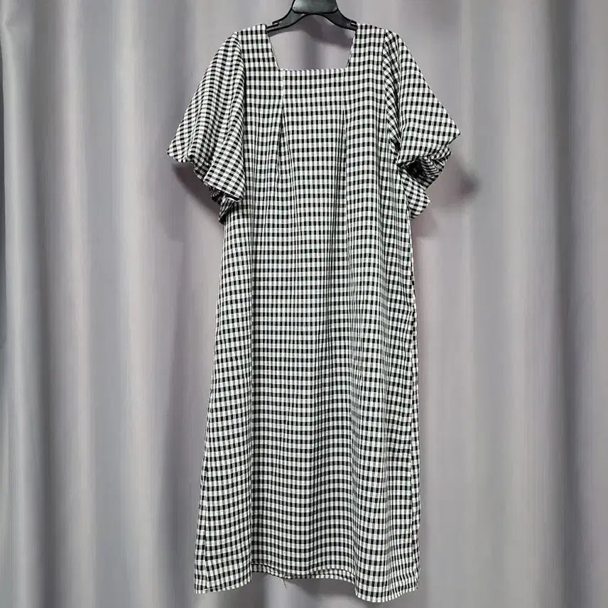 [BUNJANG] Volume Sleeve Checkered Long Dress / 볼륨소매 체크 롱원피스