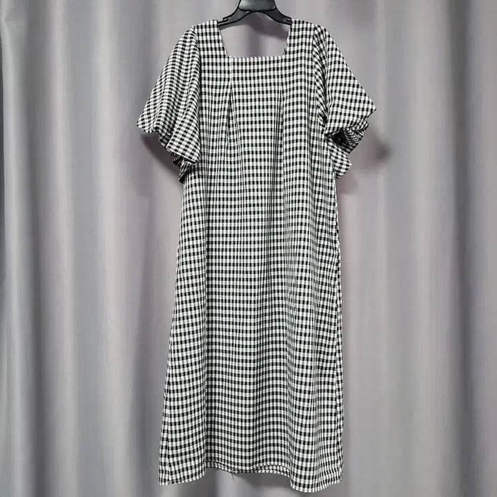 [BUNJANG] Volume Sleeve Checkered Long Dress / 볼륨소매 체크 롱원피스