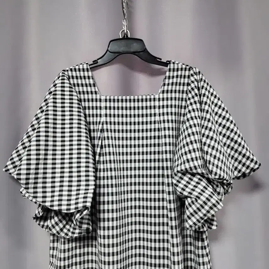 [BUNJANG] Volume Sleeve Checkered Long Dress / 볼륨소매 체크 롱원피스