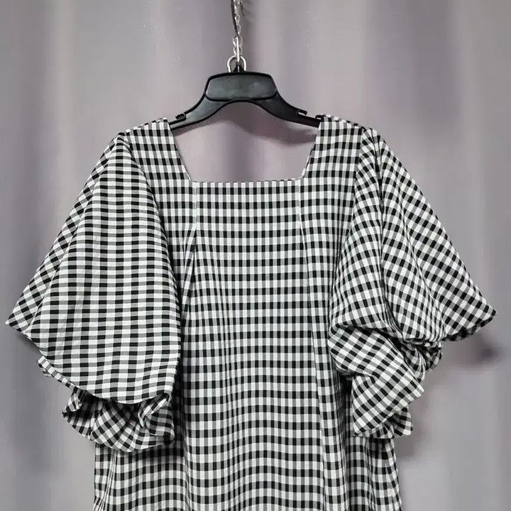 [BUNJANG] Volume Sleeve Checkered Long Dress / 볼륨소매 체크 롱원피스
