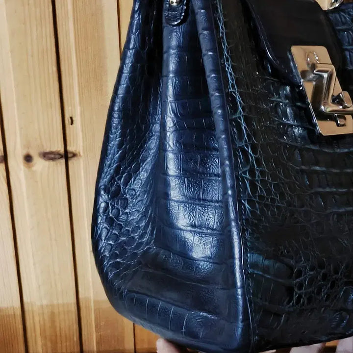 [BUNJANG] Jalmoi Navy Crocodile Pattern Crossbody Bucket Bag / 잘모이 네이비 악어 패턴 크로스백 버킷백
