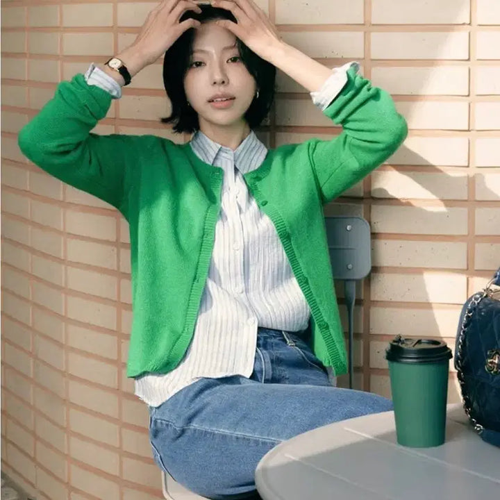 [BUNJANG] The Edge Green Wool Cardigan / 더엣지 그린컬러 카디건