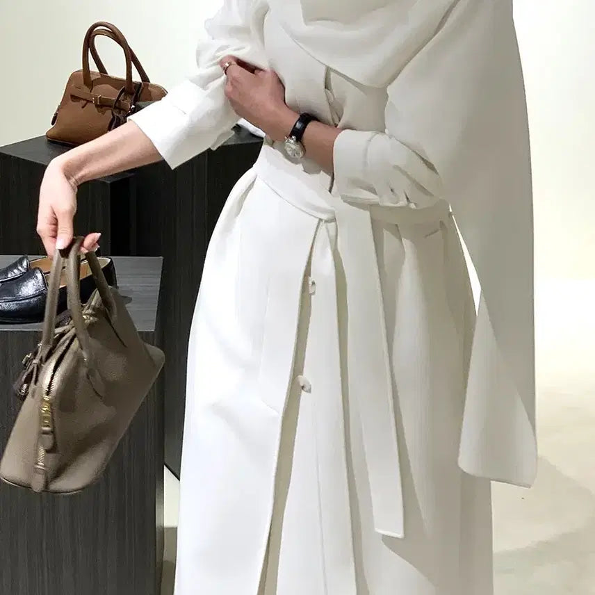 [BUNJANG] Around Yull Muffler Trench Coat White / 어라운드율 머플러트렌치코트 화이트컬러