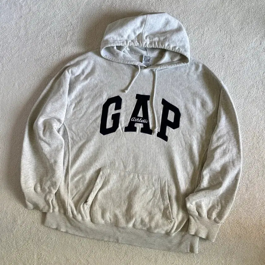 [BUNJANG] GAP Athletic Melange Oatmeal Big Logo Hoodie L / 갭 GAP 애슬레틱 멜란지 오트밀 빅로고 오버핏 후드티