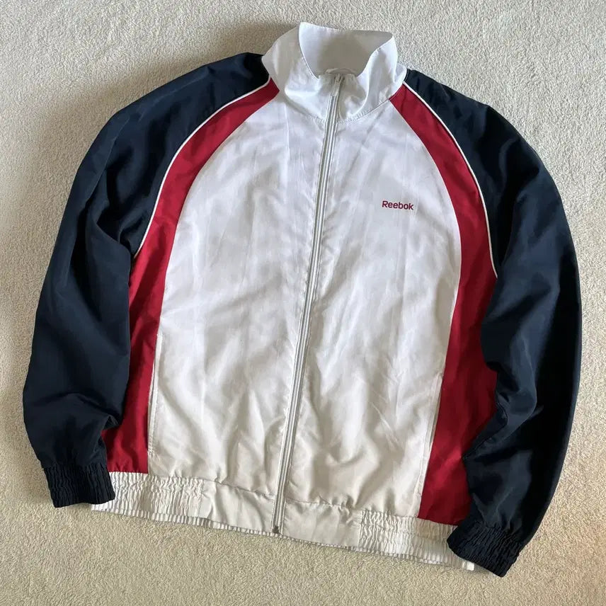 [BUNJANG] Reebok White Color Block Windbreaker Jacket / 리복 화이트 배색 윈드브레이커 바람막이