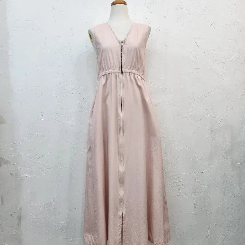 [BUNJANG] Zip-Up Long One-Piece Dress / 핑크색 롱 원피스 집업 디자인