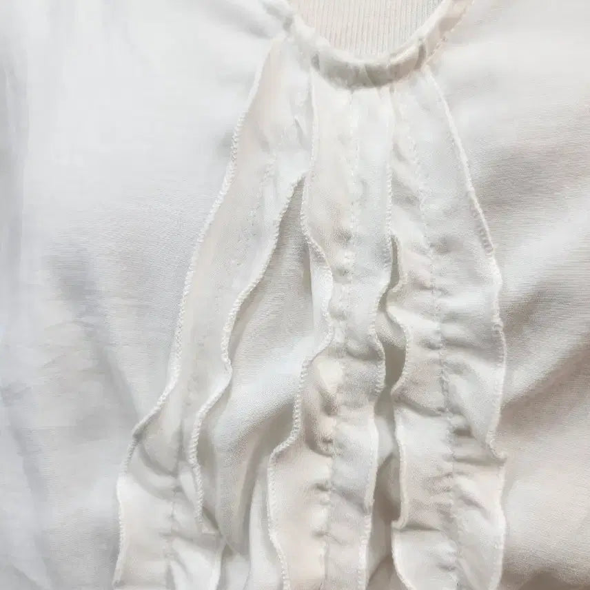 [BUNJANG] White Frill Short-Sleeve Long Dress / 화이트 프릴 반팔 롱 원피스