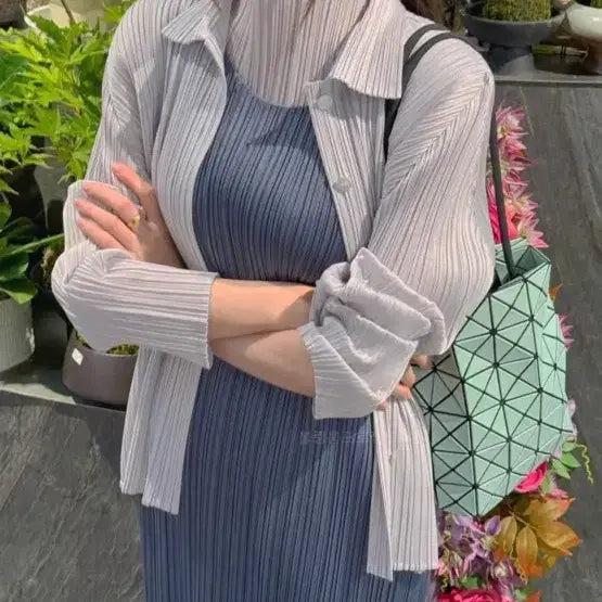 [BUNJANG] Pleats Please Light Gray Shirt Size 3 / 플리츠 플리즈 라이트 그레이 셔츠 3