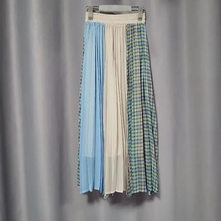 [BUNJANG] Checkered Colorblock Pleated Chiffon Skirt / 체크 배색 플리츠 쉬폰 스커트