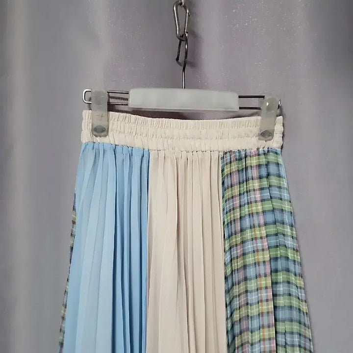 [BUNJANG] Checkered Colorblock Pleated Chiffon Skirt / 체크 배색 플리츠 쉬폰 스커트