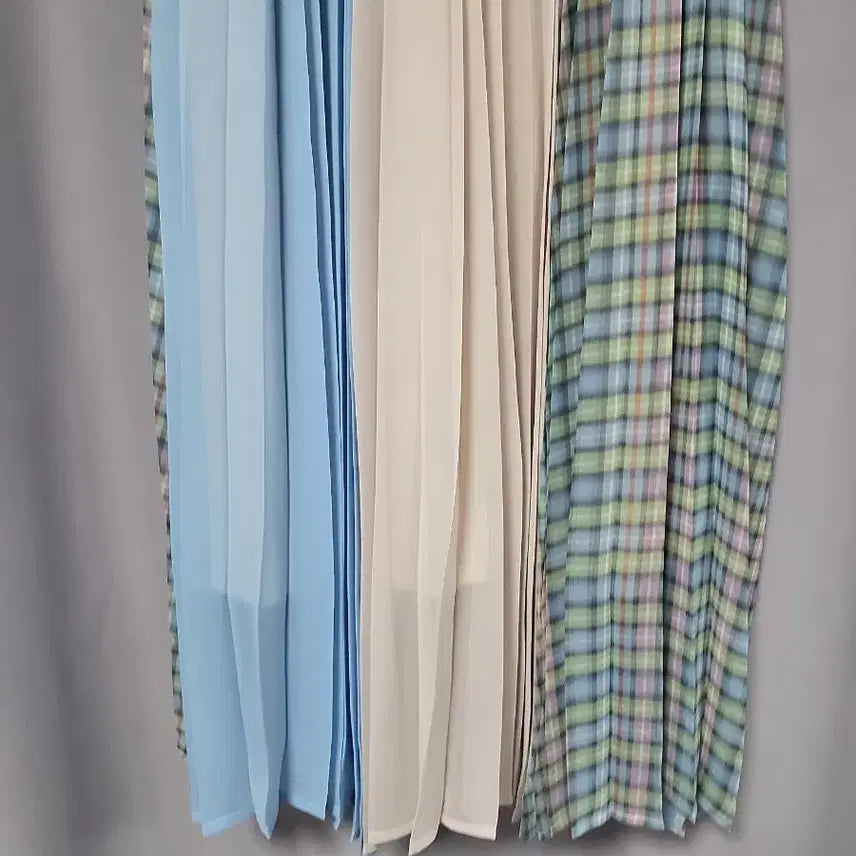 [BUNJANG] Checkered Colorblock Pleated Chiffon Skirt / 체크 배색 플리츠 쉬폰 스커트