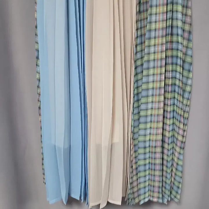 [BUNJANG] Checkered Colorblock Pleated Chiffon Skirt / 체크 배색 플리츠 쉬폰 스커트