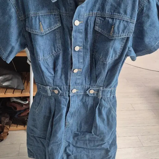 [BUNJANG] Blue Denim Short Sleeve Jumpsuit Dress / 새상품-청 데님 반팔 점프수트 원피스