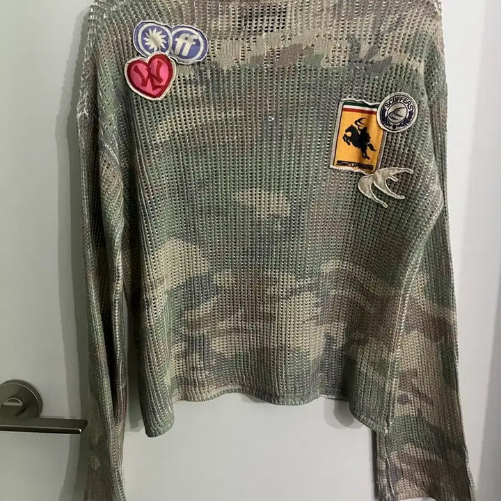 [BUNJANG] Scuffers Mesh Top Long Sleeve T-Shirt Khaki Camo Pattern Size S / Scuffers 메쉬탑