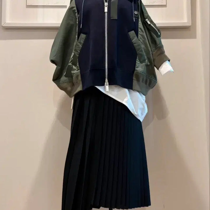 [BUNJANG] Sacai Suiting Asymmetric Pleated Skirt / Sacai 사카이 수팅 언발 플리츠 스커트 / 시그니처