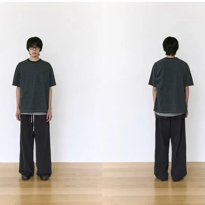 [BUNJANG] Polerute Human Index Stripe Pocket T-Shirt Green (L) / 폴리테루 휴먼인덱스 스트라이프 포켓 티셔츠 그린 3(L)사이즈