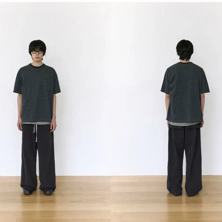 [BUNJANG] Polerute Human Index Stripe Pocket T-Shirt Green (L) / 폴리테루 휴먼인덱스 스트라이프 포켓 티셔츠 그린 3(L)사이즈