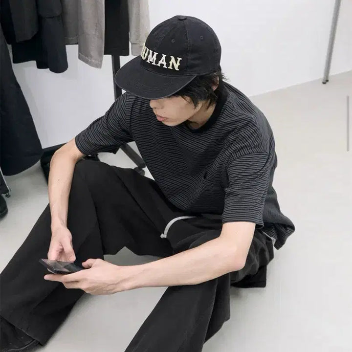 [BUNJANG] Polerute Human Index Stripe Pocket T-Shirt Green (L) / 폴리테루 휴먼인덱스 스트라이프 포켓 티셔츠 그린 3(L)사이즈