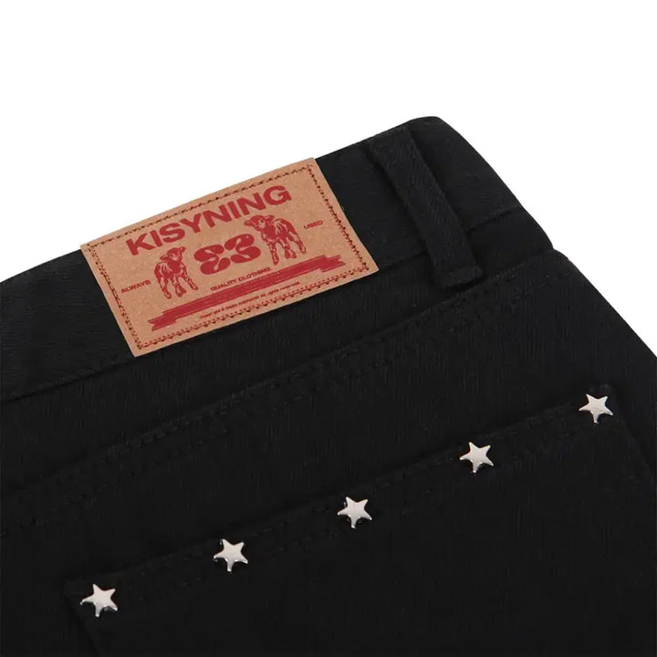 [BUNJANG] Kishining Byul Studded Black Cotton Wide Pants / 새제품/ 키시닝 별 스터드 블랙 코튼 팬츠 데님 와이드팬츠