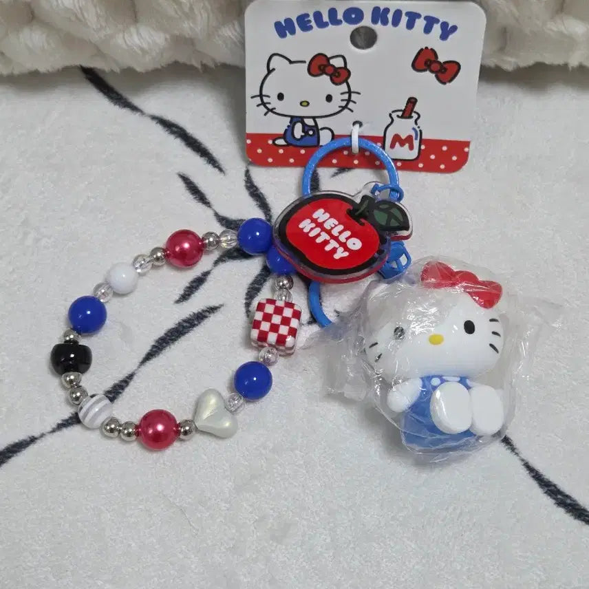 [BUNJANG] Hello Kitty Check Ribbon Plush Doll + Keyring Set / 헬로키티 체크 리본 봉제인형+키링세트