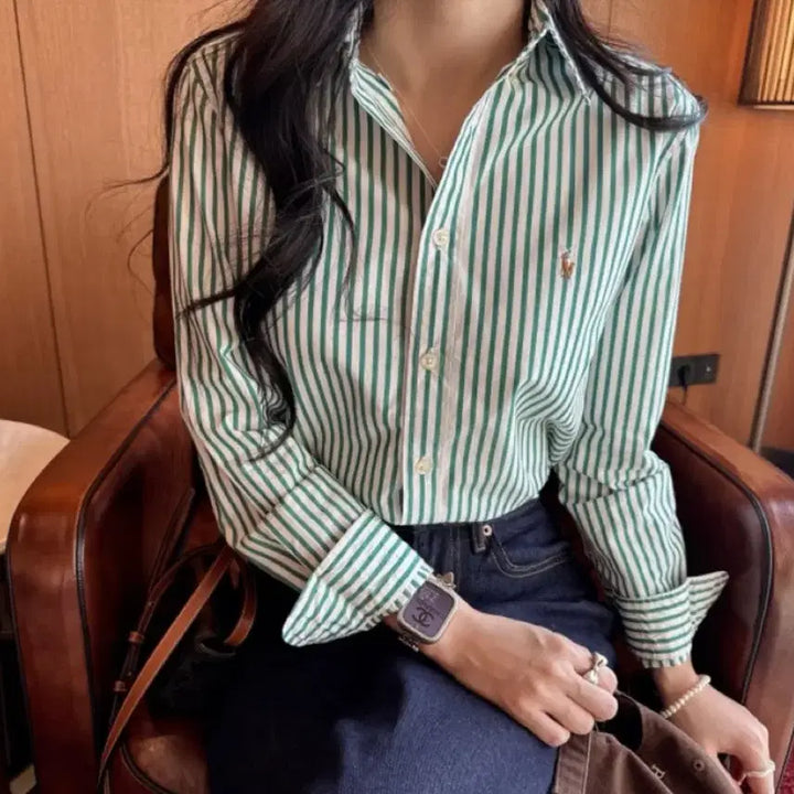 [BUNJANG] Polo Ralph Lauren Striped Shirt Green / 폴로 랄프로렌 스트라이프 셔츠 그린