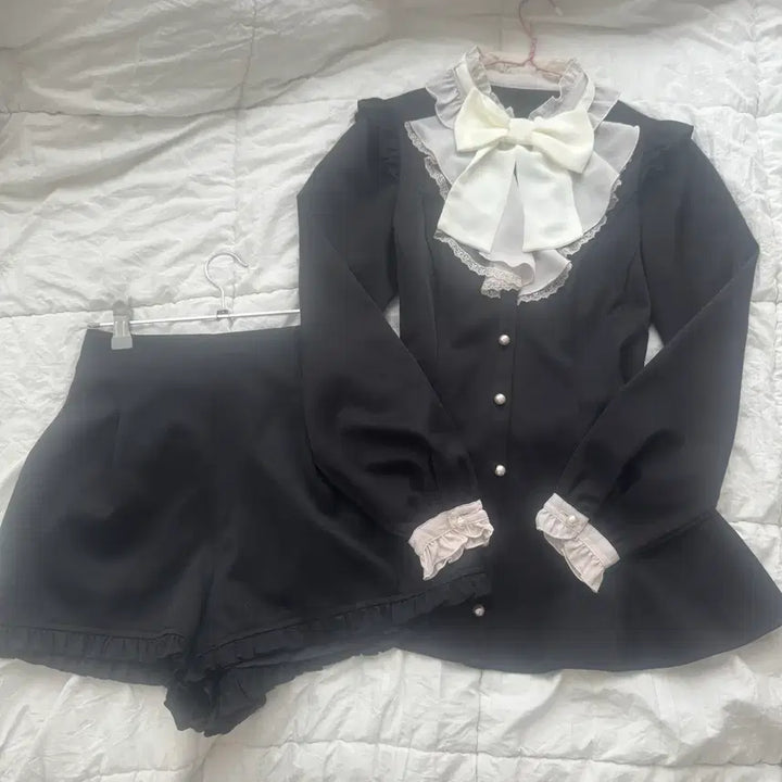 [BUNJANG] Secret Honey Ribbon Ruffle Setup Long Sleeve / 포함값) 시크릿허니 리본 러플 셋업 긴팔 시허니 지뢰계 양산형 리즈리사