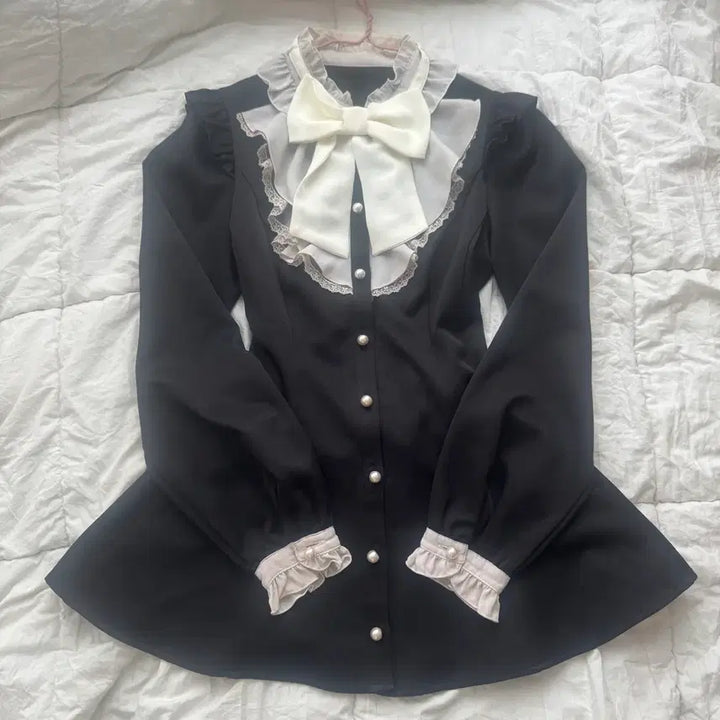 [BUNJANG] Secret Honey Ribbon Ruffle Setup Long Sleeve / 포함값) 시크릿허니 리본 러플 셋업 긴팔 시허니 지뢰계 양산형 리즈리사