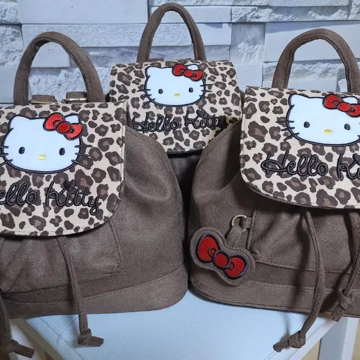 [BUNJANG] Sanrio Hello Kitty Leopard Suede Backpack / 산리오 키티 레오파드 백팩 브라운 스웨이드 호피백팩 새상품