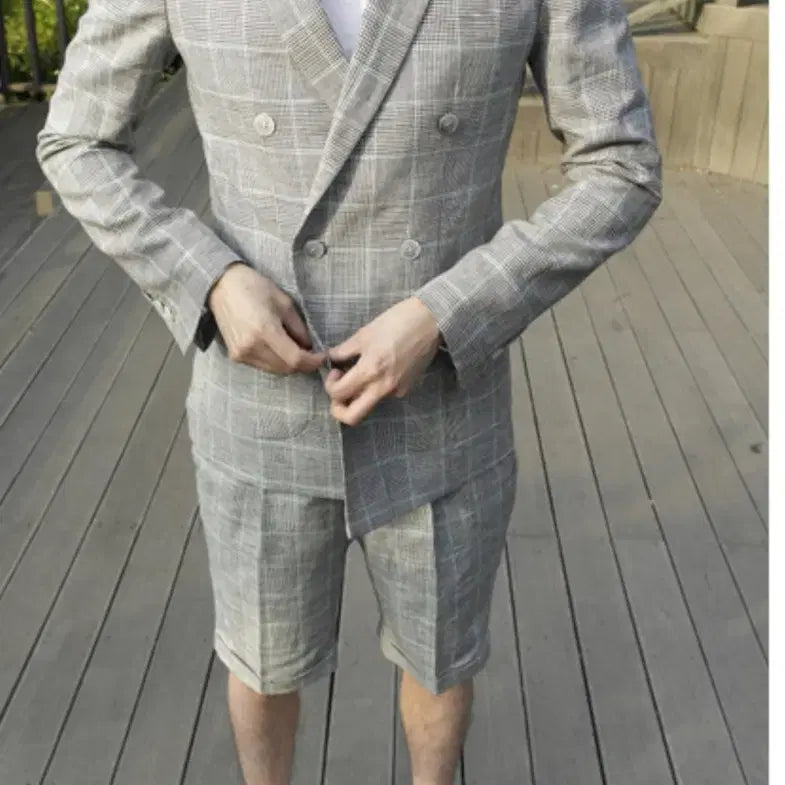 [BUNJANG] Arena Homme Linen Glen Check Double Jacket Set / 아레나옴므 린넨 글렌체크 더블자켓 세트 100-103 / 30-31
