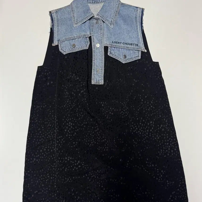 [BUNJANG] Lucky Chouette Denim Sleeveless Long Dress / 여성 럭키슈에뜨 데님 포인트 슬리브리스 롱 원피스 36