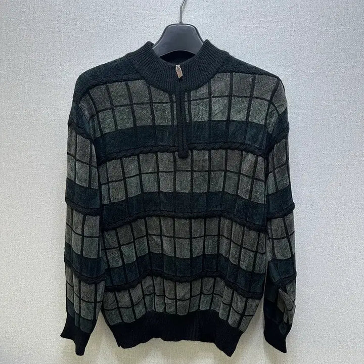 [BUNJANG] Vintage Grunge Check Pattern Half Zip-Up Knit / 빈티지 그런지 코르티스맛 체크패턴 하프집업 니트