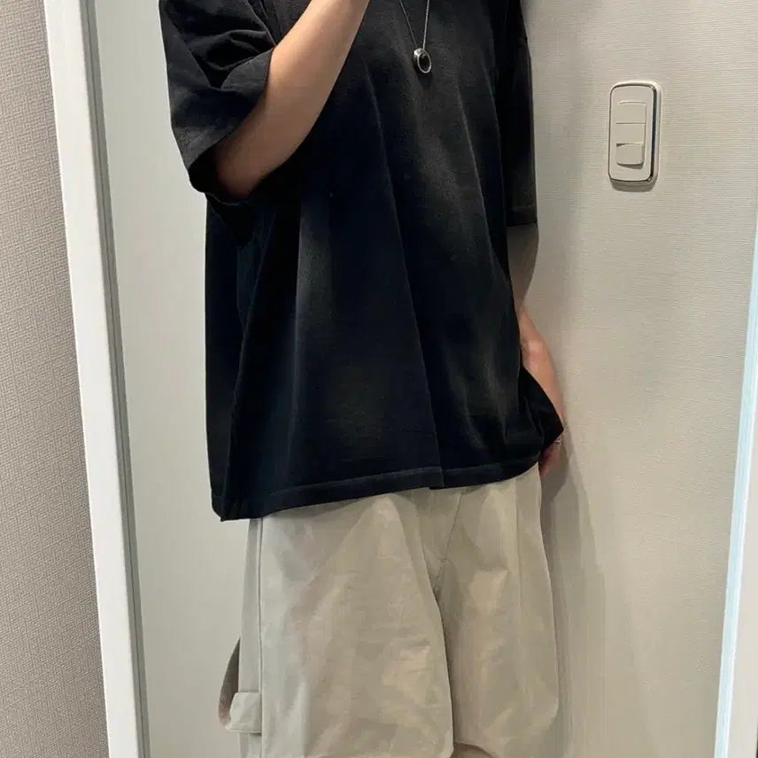 [BUNJANG] Non-Node Back Detail T-shirt Washed Black (Set with Layered Long Sleeve) / 논노드 백디테일 티셔츠 워시드 블랙 + 레이어드 롱슬리브