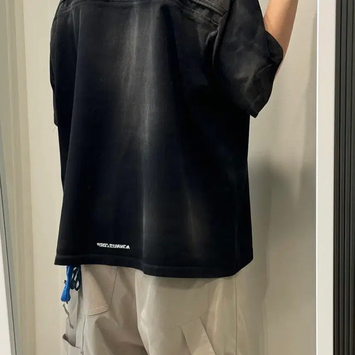 [BUNJANG] Non-Node Back Detail T-shirt Washed Black (Set with Layered Long Sleeve) / 논노드 백디테일 티셔츠 워시드 블랙 + 레이어드 롱슬리브