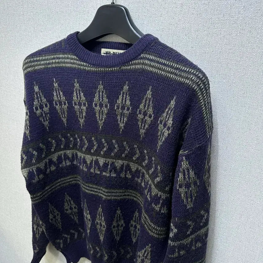 [BUNJANG] Vintage Nordic Jacquard Knit Deep Purple / 빈티지 그런지 노르딕 자카드 니트 딥퍼플