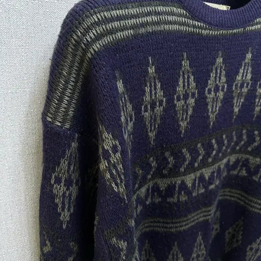 [BUNJANG] Vintage Nordic Jacquard Knit Deep Purple / 빈티지 그런지 노르딕 자카드 니트 딥퍼플